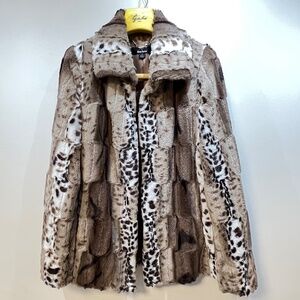 Dennis Brasso animal faux fur coat brown tan small